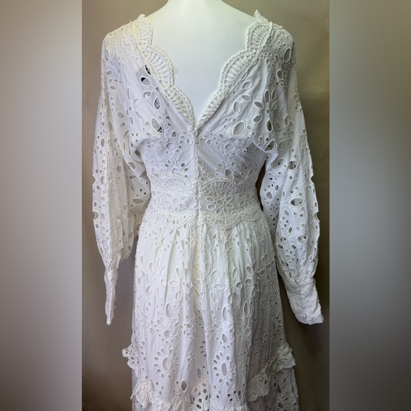 ASOS EDITION V - Neck Eyelet Midi Dress with puff sleeve in White Size 4 NWT - Picture 5 of 15